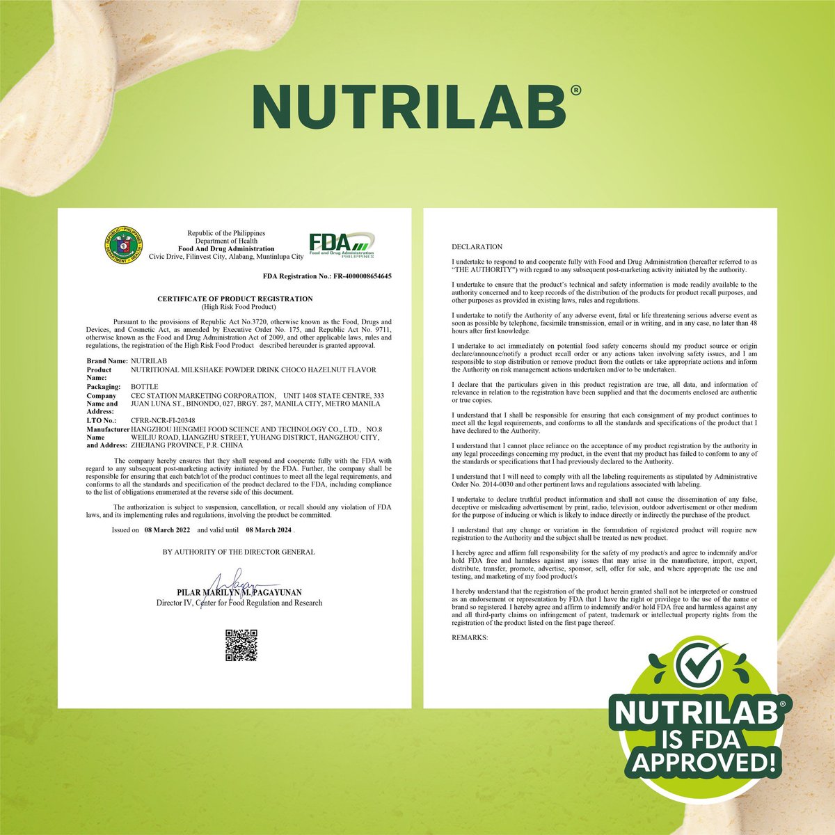NutrilabPH's tweet photo. Certified safe so you can enjoy a bottle of goodness to the fullest. Nutrilab is healthy, delicious, and FDA-approved! ✅
Energize your day by shaking it up with a wholesome shake packed with
💪Protein
😋Dietary Fiber
🌟Low Calories 
#mealreplacement #diet #nutrilab https://t.co/J80gjMiysX