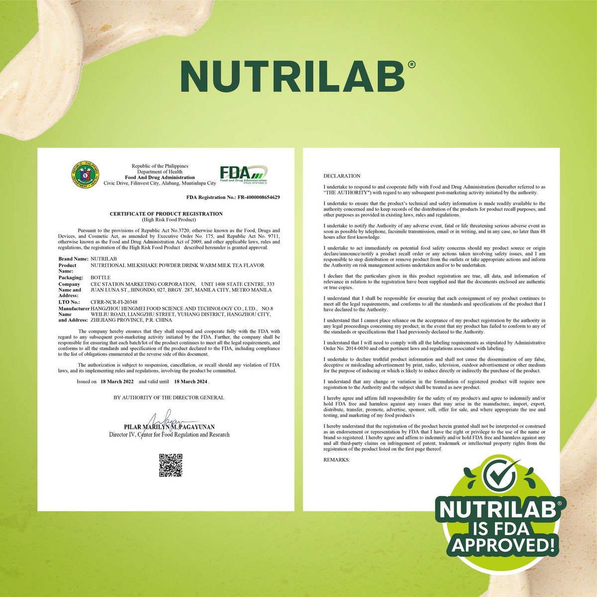 NutrilabPH's tweet photo. Certified safe so you can enjoy a bottle of goodness to the fullest. Nutrilab is healthy, delicious, and FDA-approved! ✅
Energize your day by shaking it up with a wholesome shake packed with
💪Protein
😋Dietary Fiber
🌟Low Calories 
#mealreplacement #diet #nutrilab https://t.co/J80gjMiysX