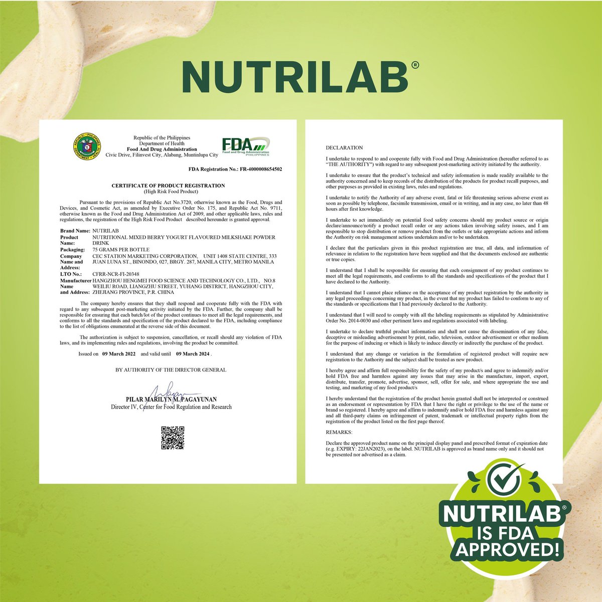 NutrilabPH's tweet photo. Certified safe so you can enjoy a bottle of goodness to the fullest. Nutrilab is healthy, delicious, and FDA-approved! ✅
Energize your day by shaking it up with a wholesome shake packed with
💪Protein
😋Dietary Fiber
🌟Low Calories 
#mealreplacement #diet #nutrilab https://t.co/J80gjMiysX