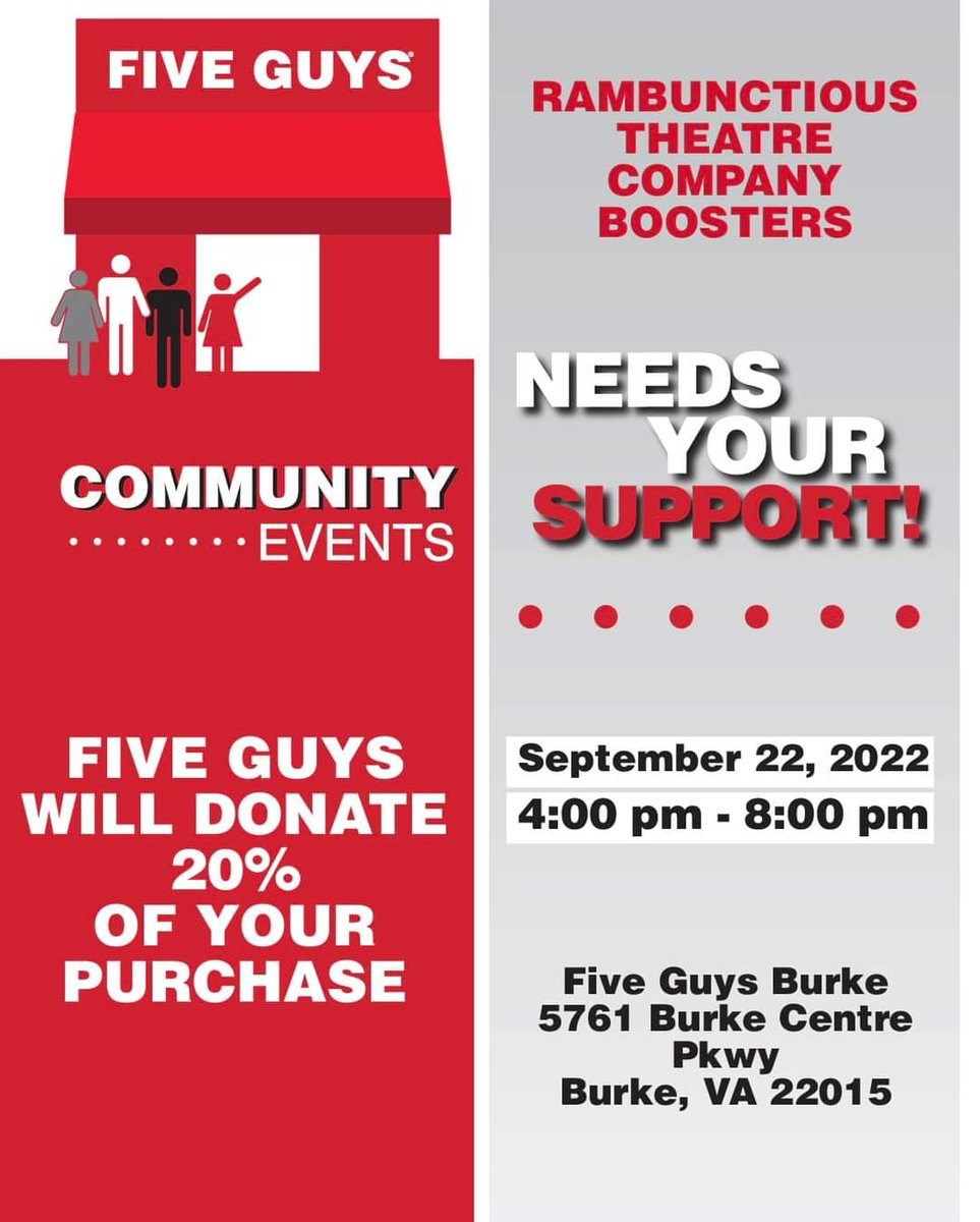 Have a great meal and support “Rambunctious Theatre Company.” Show your support for some talented and amazing middle school and high school students.