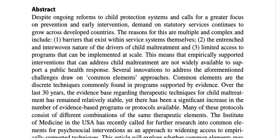 CEI_org's tweet photo. (1/2) CEI have recently published βCan Common Elements Support a Public Health Approach to Child Maltreatment?" with @SpringerNature in International Journal on Child Maltreatment: Research, Policy & Practice: https://t.co/n6NLCJwZE2
Β
#CommonElements #JournalArticle #Springer https://t.co/RZXTfT1lxr
