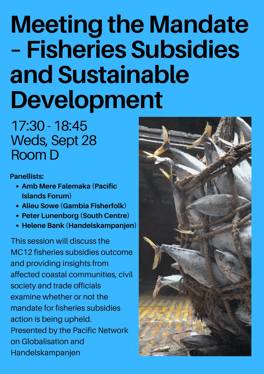 tradepac_'s tweet photo. Going to the @wto Public Forum next week? Come hear speakers from government, civil society, fisherfolk groups and intergovernmental organisations discuss the Fisheries Subsidies Agreement and whether or not it meets its mandate. https://t.co/lC9N79zXfK