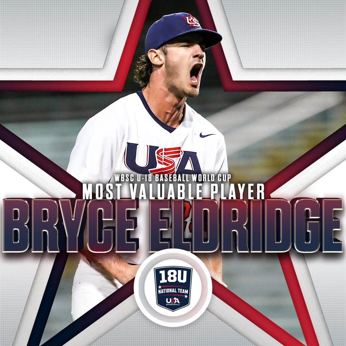 🗣 𝐌𝐕𝐏, 𝐌𝐕𝐏, 𝐌𝐕𝐏

After leading #TeamUSA both at the plate and on the mound, <a href="/BryceEldridge2/">Bryce Eldridge</a> has been named <a href="/WBSC/">WBSC ⚾🥎</a> #U18WorldCup Most Valuable Player!

#ForGlory🇺🇸