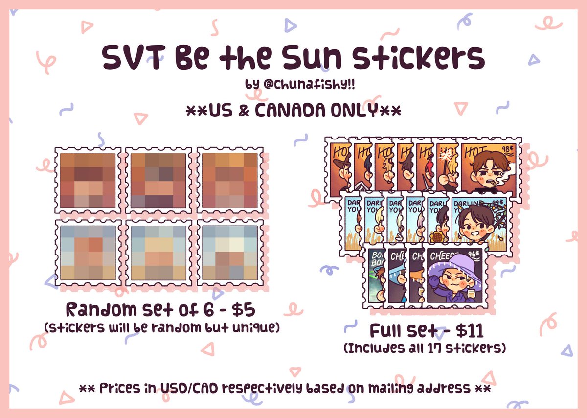 chunafishy's tweet photo. Thank you for your patience!! If you're interested in my SVT stickers from #BeTheSunTour please read thread below! ☺️ #SEVENTEEN 
https://t.co/XbvBUk22cz https://t.co/hhW3hVL7iy
