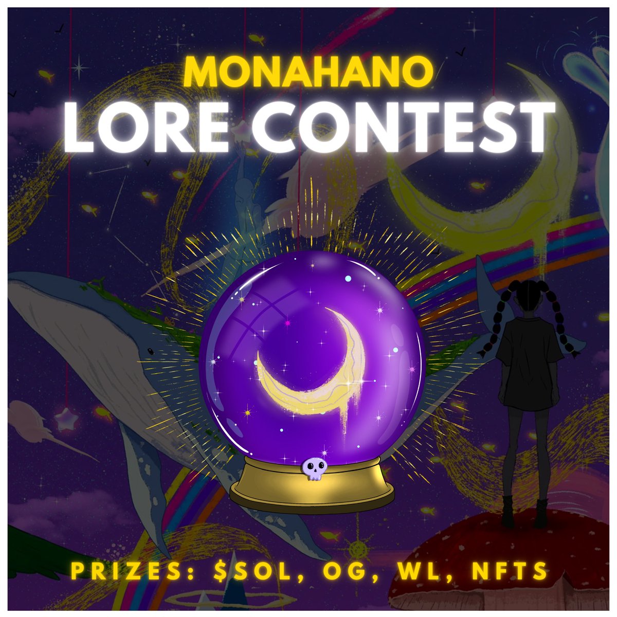 MonahanoNFT's tweet photo. OFFICIAL MONAHANO LORE CONTEST ✍️ 
We are seeking those who can write enchanting curious stories 🔮

PRIZES 💸
1st : 1 $SOL + 1 Free Mint
2nd: 0.5 $SOL + 1 OG spot
3rd: 1 OG Spot 

-ends Fri 23/09/22

For Full details and instructions join discord in bio 👆
#StoryTellingNFTs https://t.co/gWDIxrY3Gt