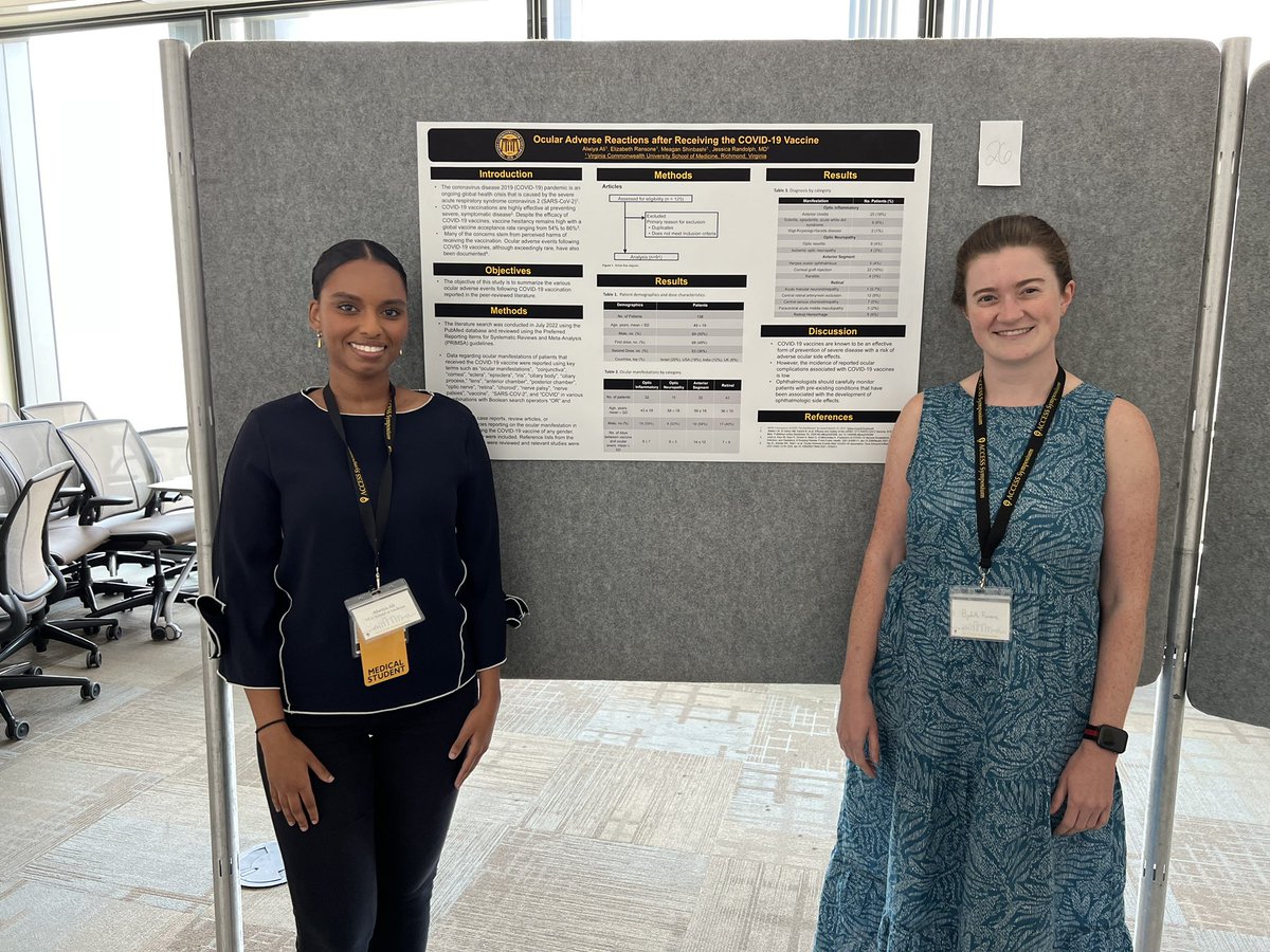 eyeballsurgeon's tweet photo. So proud of my med students Alwiya, Elizabeth and @mshinbas for their work in our research on Ocular Manifestations of COVID and COVID Vaccines, which won best poster at the Access Symposium at @VCUHealth this weekend! Great work ladies! https://t.co/zCFkGX11VK
