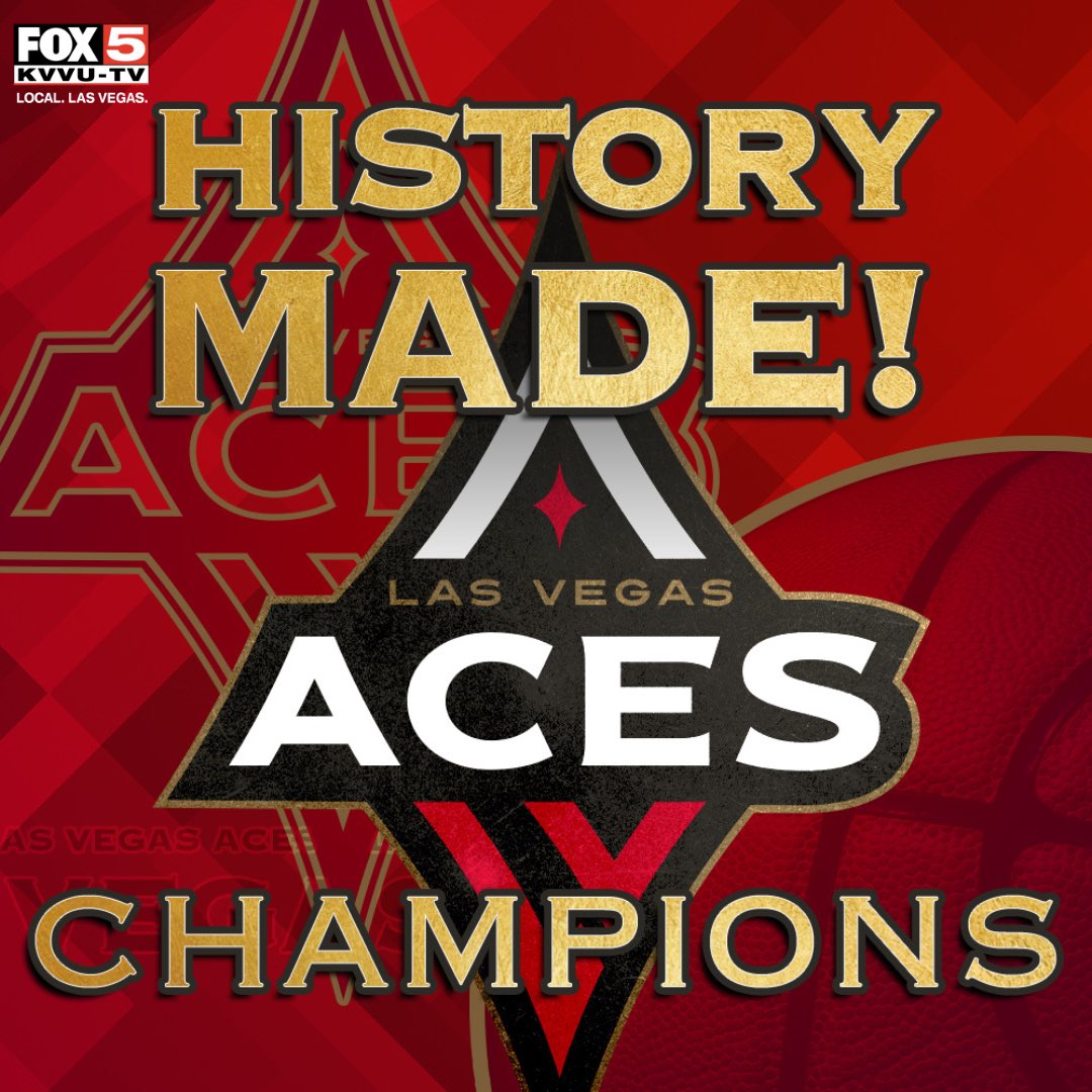 FOX5Vegas's tweet photo. 🚨PAINT THE TOWN RED!🚨 They did it!!! The @LVAces took down the @ConnecticutSun 78-71 to bring home the franchise’s first championship AND Las Vegas’ first major league pro sports championship!! 👏 👏 👏 

#RaiseTheStakes https://t.co/tNgtw0DgEK