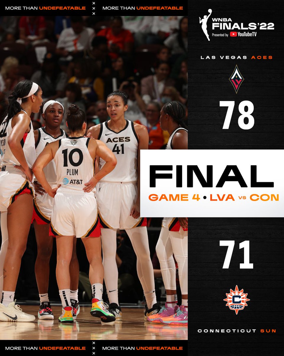 The @LVAces are first time #WNBA champs 🍾 Las Vegas entered the playoffs as the #1 overall seed and went 2-0 in the first round vs Phoenix, defeated Seattle 3-1 in the Semifinals and take down Connecticut 3-1 to win the chip 🏆 #WNBAFinals presented by @YouTubeTV