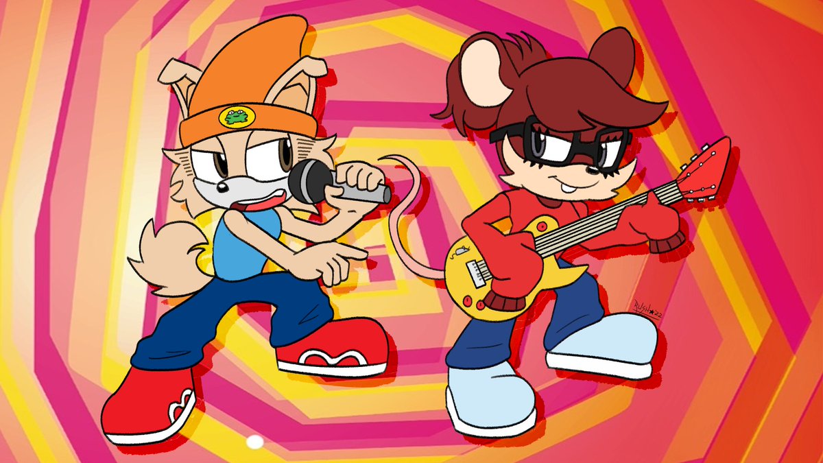 rush_star_'s tweet photo. ⭐Quick drawing I made. @lacuevaderattah's sonicsona and mine dressed up as PaRappa and Lammy respectively. This I made for our livestreams at her channel ^^ ⭐
#SonicTheHedgehog #sonicoc #rushstar #lacuevaderattah #ParappatheRapper #umjammerlammy https://t.co/qzM7x6O6uy