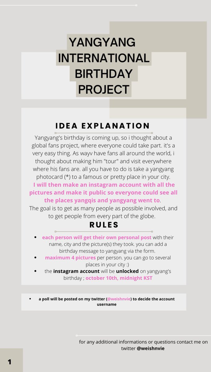 weishnvie's tweet photo. 📢📢📢 YANGYANG ON TOUR: BIRTHDAY PROJECT ‼️

hi, here’s a project where every wayv fans are invited to take part in !!! share it around with and help me spread 🤍 we need as many ppl as possible

• read everything + DON’T FORGET to fill in this form : https://t.co/tNZFt5AL50 https://t.co/M3GDzqRPZQ