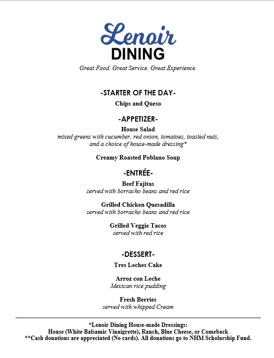 Join us this week for our Tex-Mex inspired menu! Reservations available at 11:30 and 12:30 on Tuesday and Wednesday!