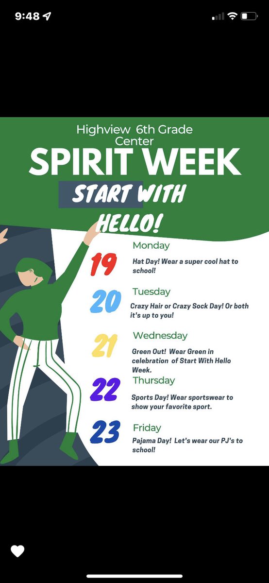 Highview6th's tweet photo. @Highview6th is celebrating #StartWithHello week with @sandyhook along @MiddletownOH Homecoming with a spirit week! Looking forward to a fun week! #HighviewExperience #AimHIGHview #MiddieRising https://t.co/k0EiJySNMO