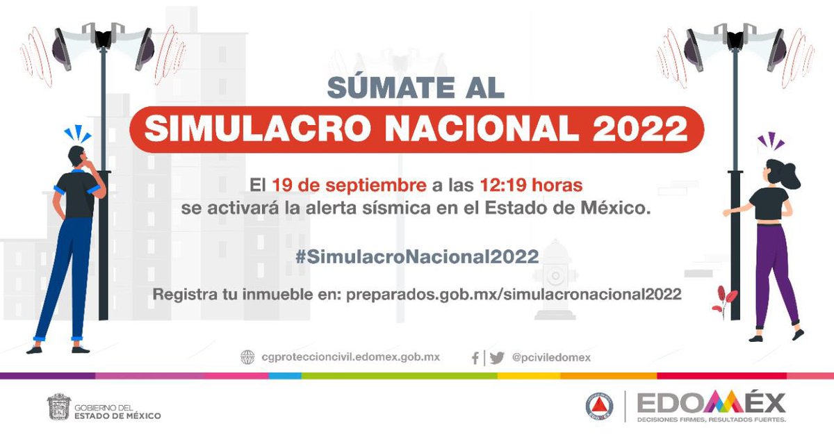 IRH_Ecatepec's tweet photo. 📣 Mañana es el #SimulacroNacional2022, y la #AlertaSísmica se activará a las 12:19 horas. Súmate y consulta la información de Protección Civil del Estado de México 

#SimulacroEdoméx 
#PRIEdoméx https://t.co/nsiM7Nfx6S
