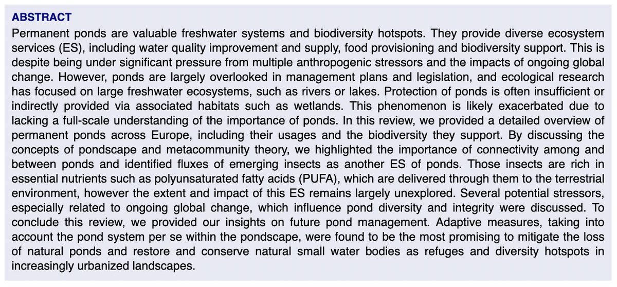 ‼️‼️ INLAND WATERS Free access alert‼️‼️
🔓🔓 Fehlinger et al. 2022: The ecological role of permanent ponds in Europe: a review of dietary linkages to terrestrial ecosystems via emerging insects
⏰⏰Article will be free to access until the end of October! 
bit.ly/3RhznoH