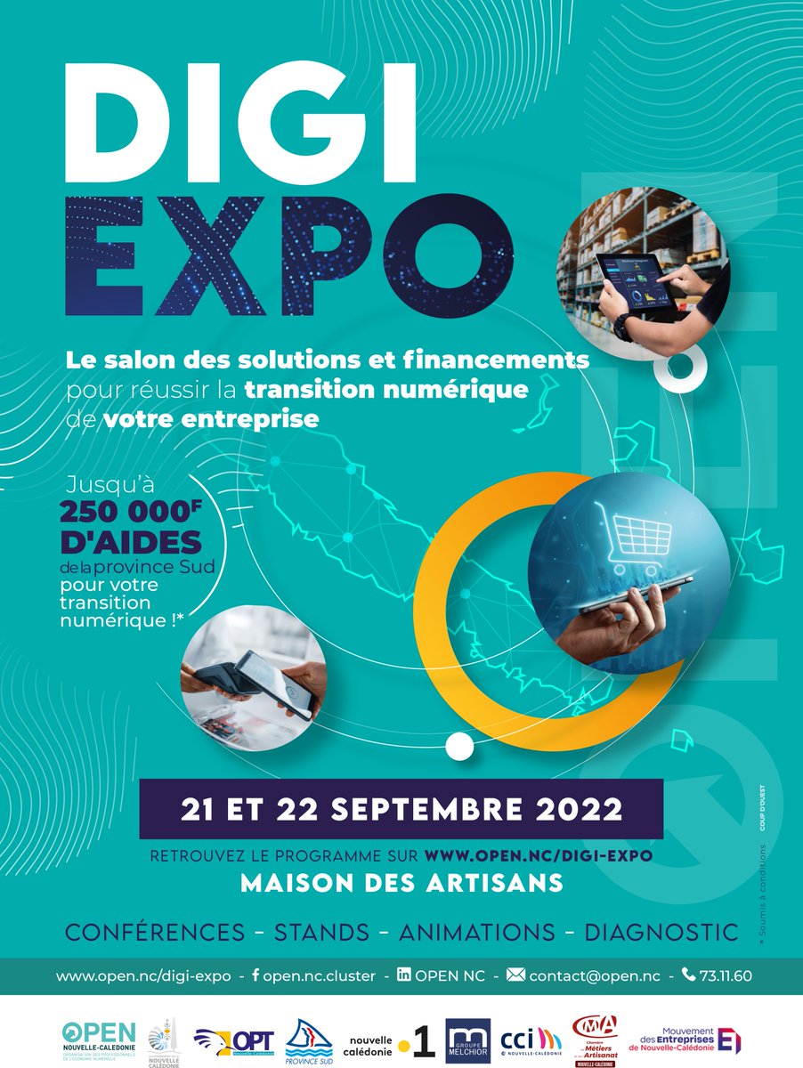 OPT_NC's tweet photo. 👉L’OPT-NC est partenaire de l’évènement DIGI EXPO 2022, les 21 et 22 septembre prochains à la Maison des Artisans. 

L’objectif ? soutenir les entreprises locales dans leurs transitions numériques. 

▶️Pour tout savoir : https://t.co/5JJeZUTQEI  

#OPTNCPartenaire #DigiExpo https://t.co/uKuGM3ffKa
