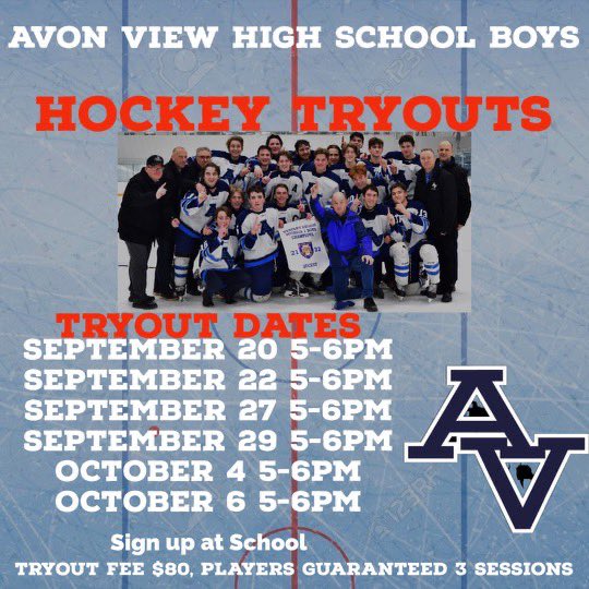 AVhockeyteam's tweet photo. Tryouts are this week! Here we go! #AVpride #newseason https://t.co/IW4DBMct1I