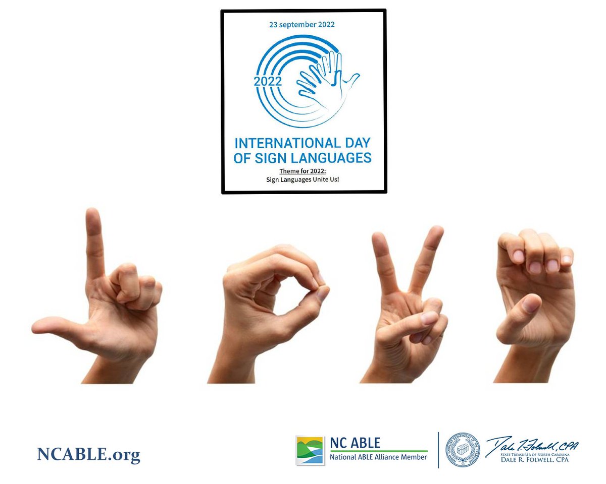 NCABLEProgram's tweet photo. #NCABLE celebrates the International Day of Sign Languages! This year’s theme is “Sign Languages Unite Us!” 

For more information, visit: https://t.co/M56Jy1HD2I

#IDSignLanguages 
#beablewithNCABLE
https://t.co/KBWNG2UZjq https://t.co/frUkQ12aSV