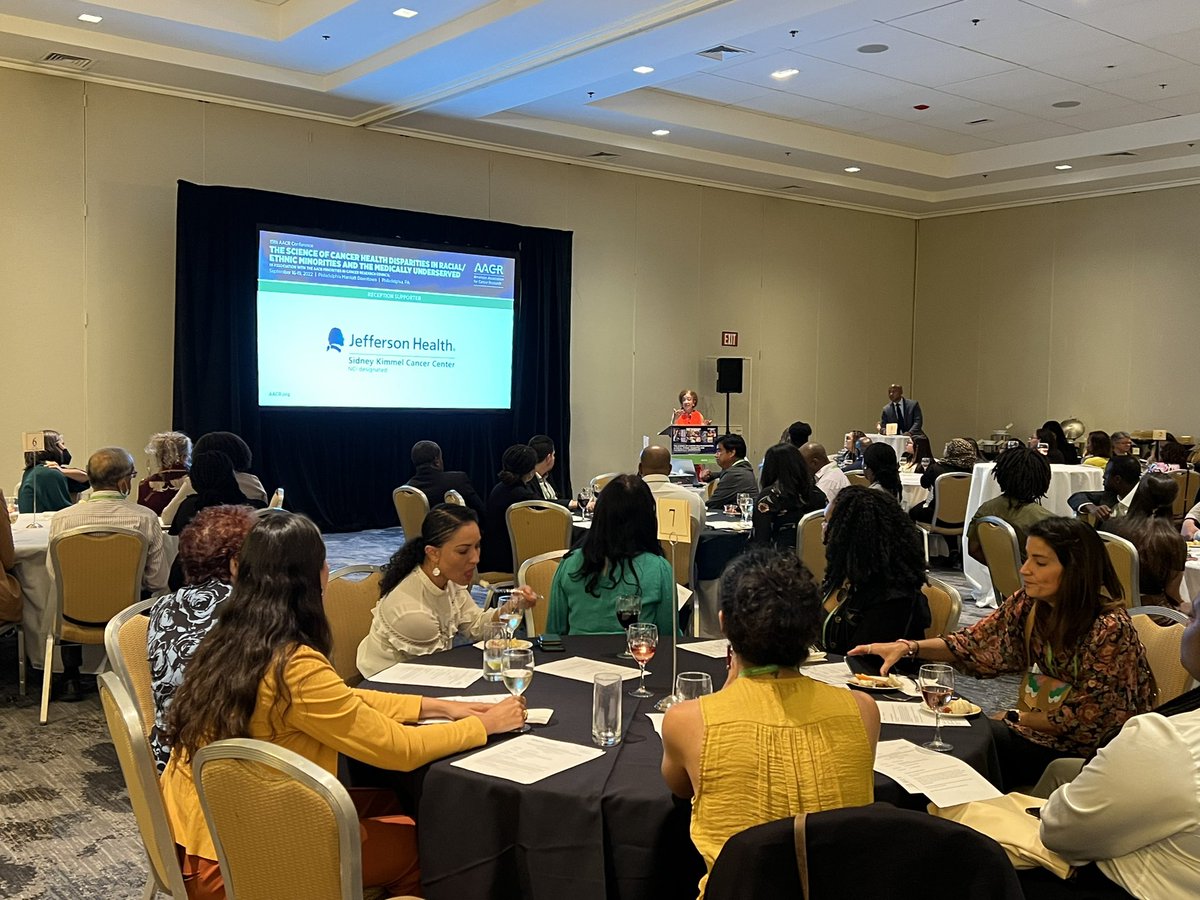 .@EdithMitchellMD welcomes attendees to Philadelphia and the #AACRdisp22 reception for the next generation of cancer health disparities research. SKCC is honored to host the event!