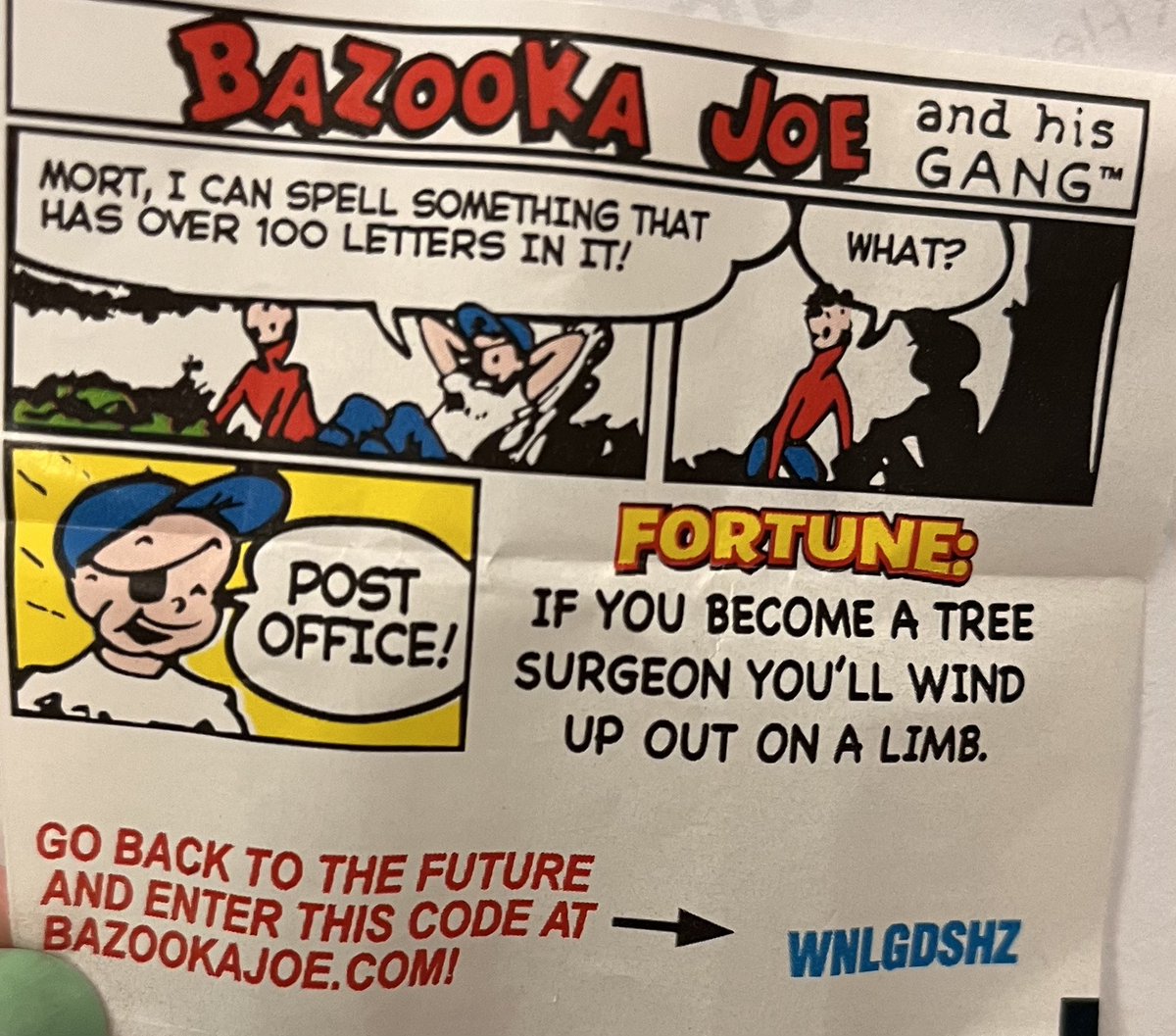 Bazooka Joe breaking out the surgery themed fortunes just in time for #gensurgmatch2023 😅
