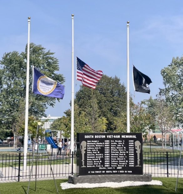 Beautiful rededication of the Vietnam Memorial at Medal of Honor Park. Thank you to Tommy Lyons, and the Vietnam Veterans on the Committee,  for erecting the Memorial back in 1981 to pay tribute to the 25 young men from South Boston who died in the Vietnam War. 
#welcomehome