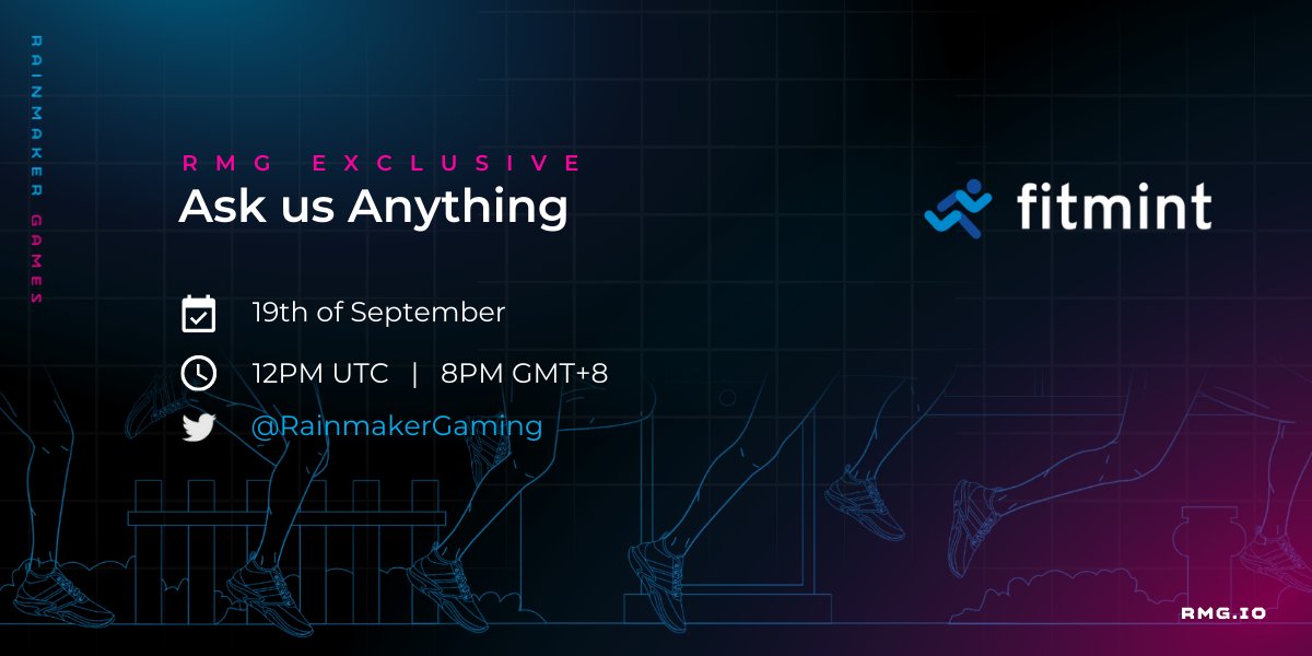 Gamegptofficial's tweet photo. We've made it to Monday! Rainmakers, we'd love to have you join us tonight for a live AMA with @FitmintClub on RMG Twitter Spaces at 8pm GMT+8 (12 pm UTC).
Get your questions ready, we'll see you there!
🔗 https://t.co/SYeDRylFeq https://t.co/Qi4EeeRQv0