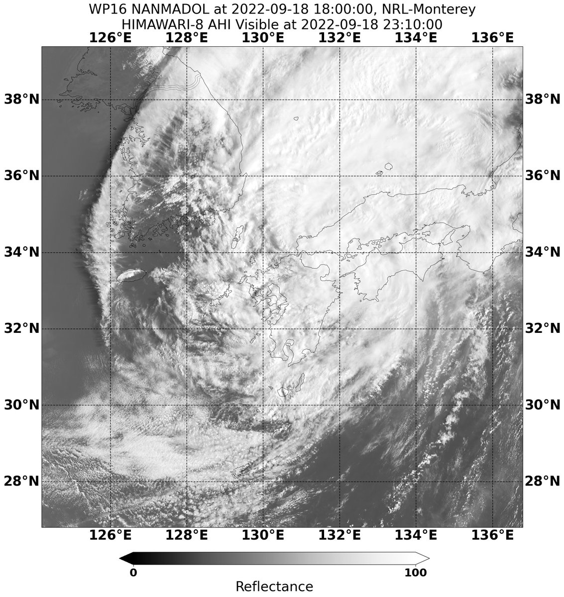 ptccfeed's tweet photo. #NANMADOL weakened into a 65kt TY... It's turning NE over #Fukuoka and will move across #Yamaguchi today... 

Heavy rains will affect #Chugoku and #Shikoku in the next few hours...

#Ebino (#Miyazaki) received over 700mm of rainfall in the past 24 hours...

(Img from NRL &amp; JMA) https://t.co/CtMd9FXFw9
