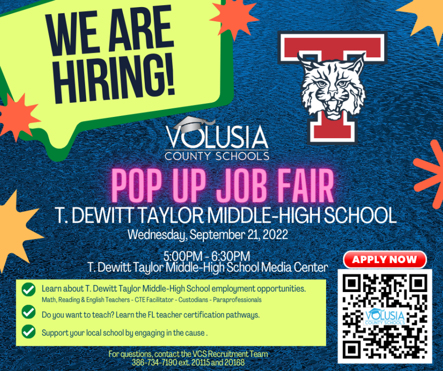 Volusia County Schools (@volusiaschools) on Twitter photo THIS WEEK !!! WEDNESDAY, SEPTEMBER 21ST AT T. DEWITT TAYLOR MIDDLE-HIGH SCHOOL (5:00PM-6:30PM) - Come Join the <a href="/volusiaschools/">Volusia County Schools</a> Family !!! THIS WEEK !!! WEDNESDAY, SEPTEMBER 21ST AT T. DEWITT TAYLOR MIDDLE-HIGH SCHOOL (5:00PM-6:30PM) - Come Join the <a href="/volusiaschools/">Volusia County Schools</a> Family !!!