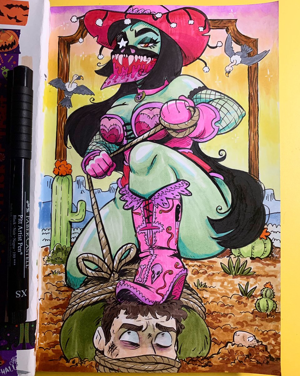 EnaBuns's tweet photo. This Cow-ghoul doesn’t take kindly to rude bois 🤠
#yeehaw #sketchbook #copicmarkers #almostoctober🎃 https://t.co/RgHjVpZopS