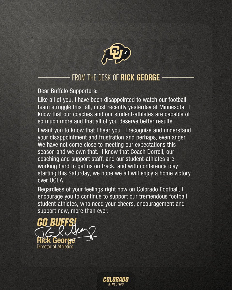 Statement from Athletic Director Rick George.