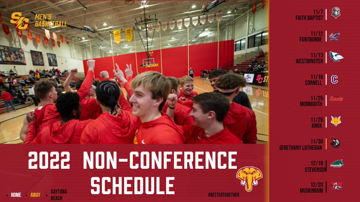 Simpson Men's Basketball announces non-conference schedule.  Great home schedule and finishing up at Daytona Beach!