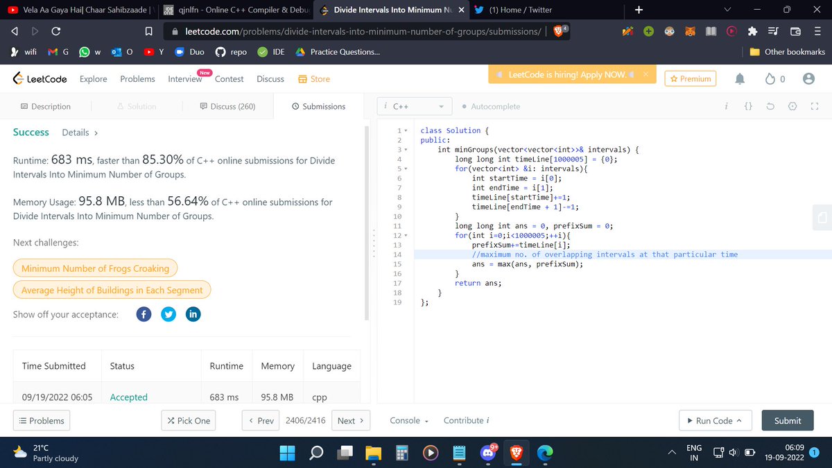 SumrenderS's tweet photo. Day 81 of 100 Days of Code
@CodeinCommunity @MinutesCoding
Q. Divide Intervals into MIN groups
Code:https://t.co/J54VEW09OE
Discord community: https://t.co/MMcOpdDSba
#100daysofcodechallenge #codeincommunity #codein100daysofcode #s100daysofcode #coding https://t.co/fOMB7BXYfU