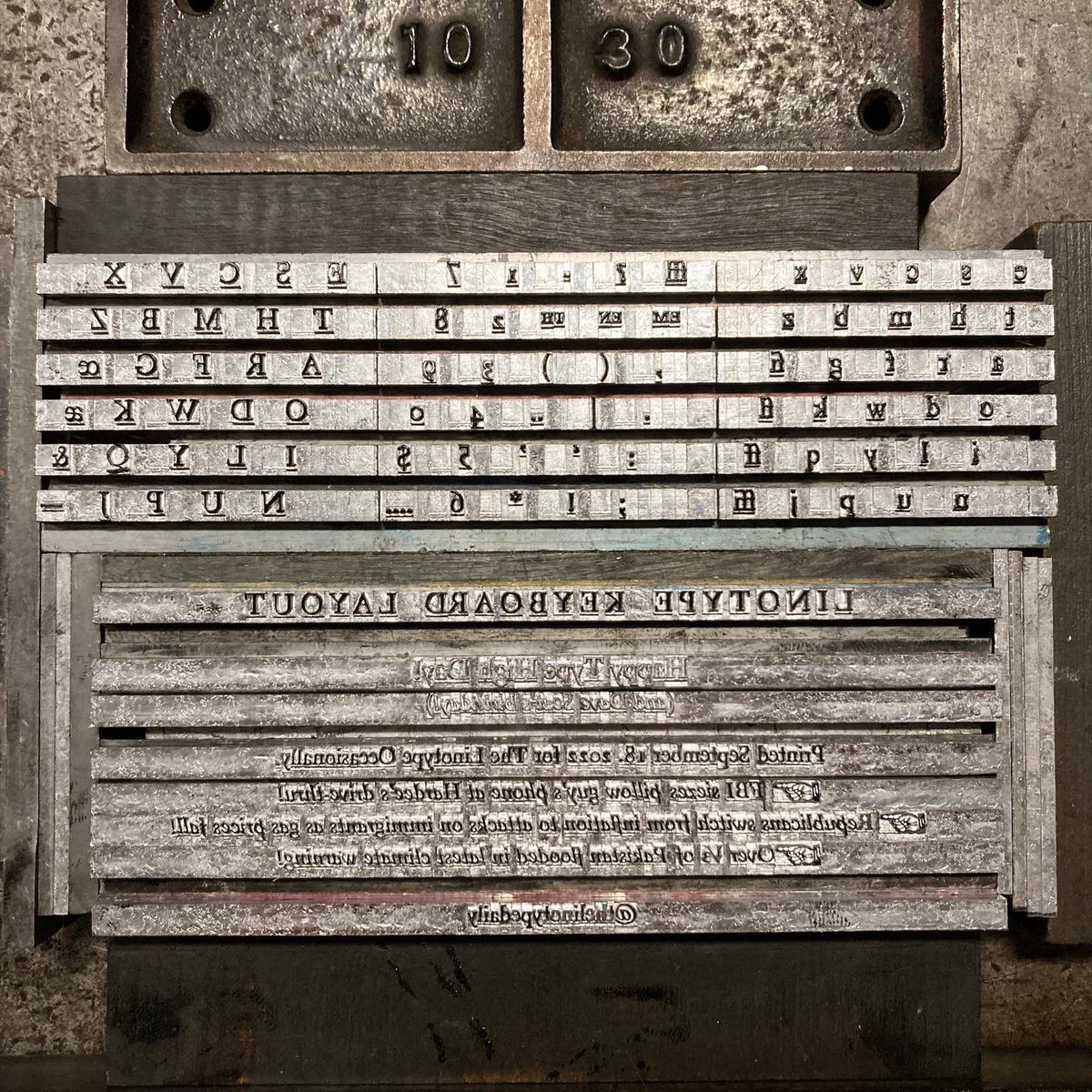 TLinotypist's tweet photo. Happy Type High Day, fellow nerds! (7 hours ago I thought doing a simple little Linotype keyboard layout would be a nice way to celebrate…) #letterpress #linotype #etaoinshrdlu #nerds #keyboards #typehighday #hardees #pakistan #climatechange #typecasting https://t.co/jSiCT34hKh