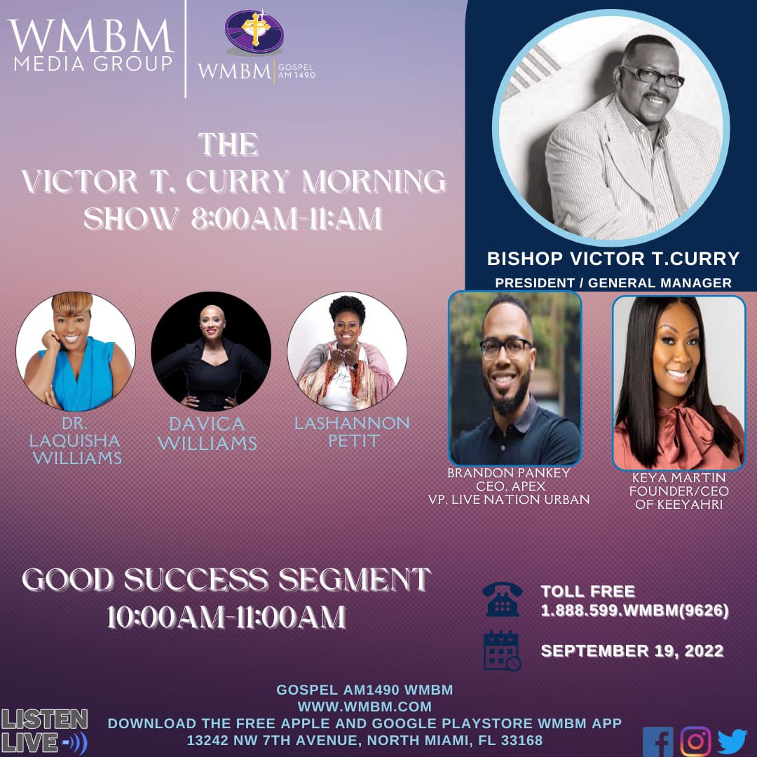iamLaShannon_'s tweet photo. The #GoodSuccessSegment is back w/ another dynamic show. Join us Sept 19 as we interview these creatives: @bpank, CEO of @watchapexnow + VP of @LiveNationUrban + Keya Martin Founder/Artistic Director of @keeyahri. Set your β° tune in @10am EST via @AM1490WMBM. #GoodSuccessMonday https://t.co/GKr7R4Qi6z