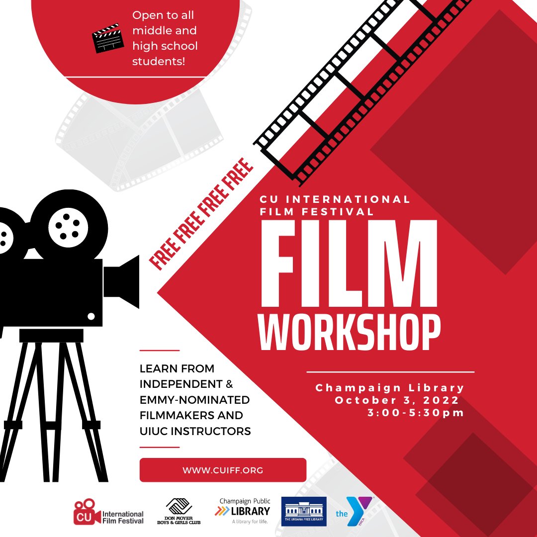 CU International Film Festival (@cu_festival) on Twitter photo Join us at our free Film Workshop on October 3rd at the
<a href="/ChampaignPubLib/">Champaign Public Library</a>!
Stop by anytime from 3:00 to 5:30pm. Join us at our free Film Workshop on October 3rd at the
<a href="/ChampaignPubLib/">Champaign Public Library</a>!
Stop by anytime from 3:00 to 5:30pm.