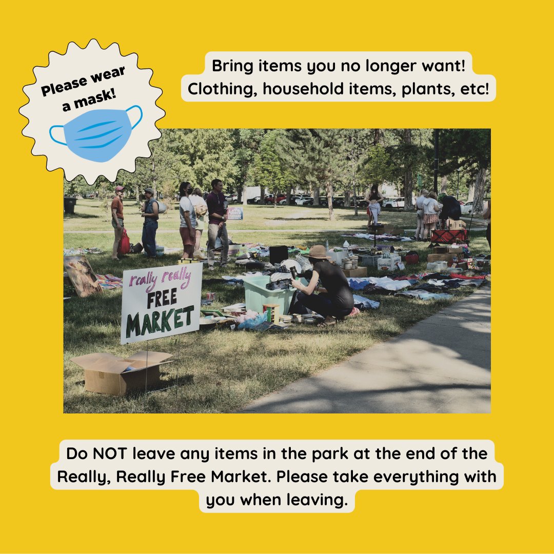 Our next Really Really Free Market will be this Sunday, the 25th, at 12 PM at Liberty Park!

Bring items you no longer want! Clothing, household items, plants, etc!
Don't have anything? That's okay! Just bring yourself!