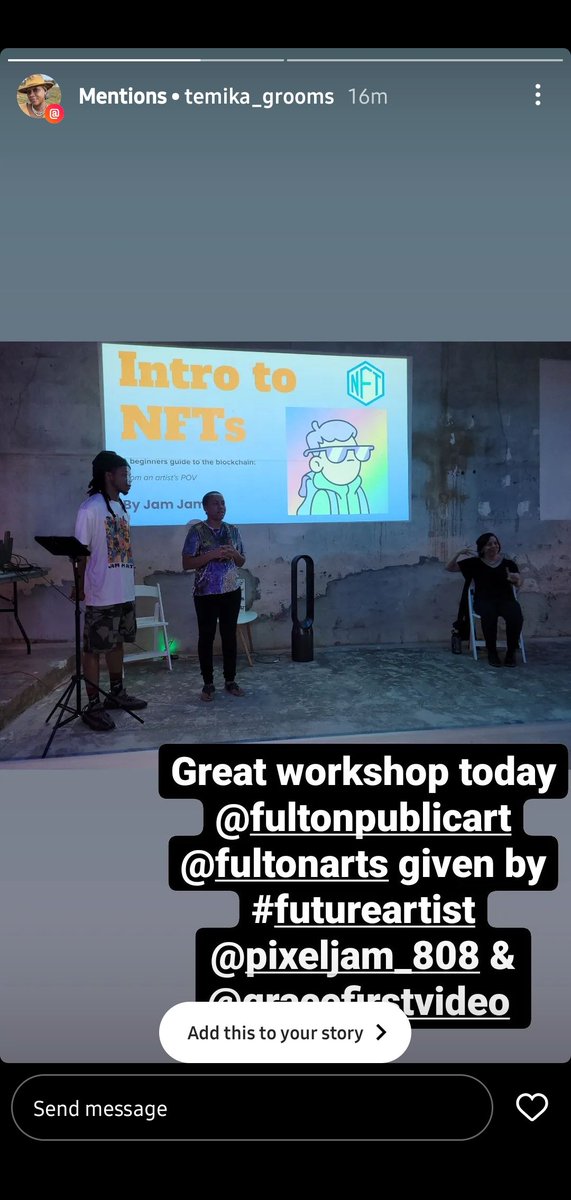 My Intro to NFTs workshop went so smoothly, we had a gallery in the metaverse, I did a great job projecting my voice, and 16-20 the attendants said my explanation was easy to understand. So dope