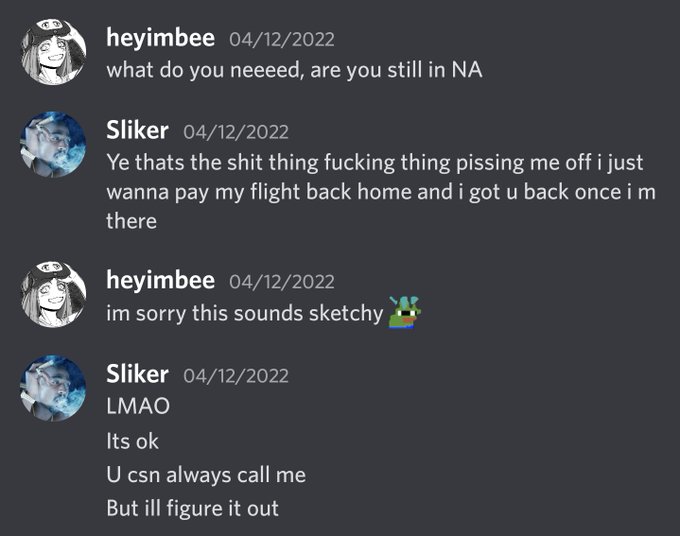 i evaded sliker with his scam, shows im bad friend cause im just like nahhh lol😭 https://t.co/gJ2MYi