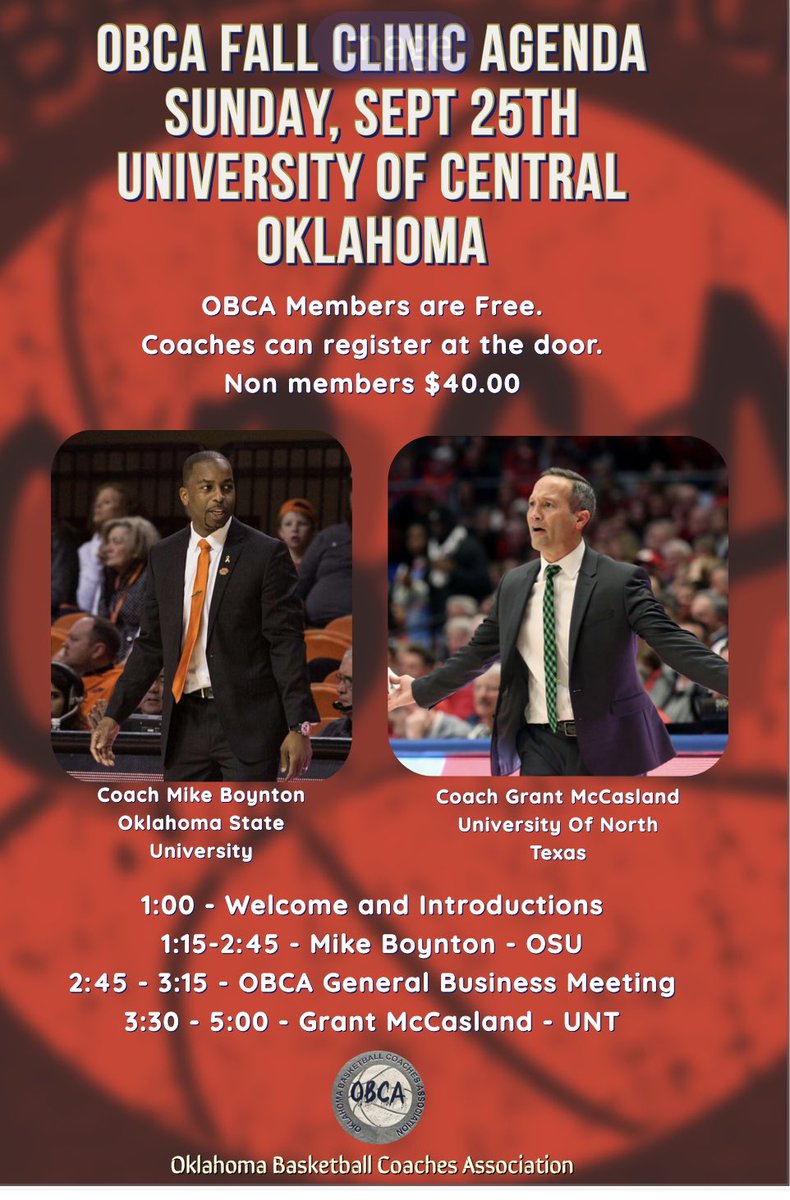 ‼️COACHES‼️
2022 OBCA FALL CLINIC 📝SEE YOU SUNDAY📝
🏀OBCA members are Free.  
🏀Coaches can register at the door.
🏀Non members $40.00
