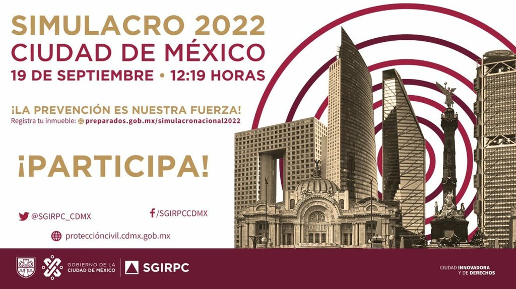 #LaPrevencionEsNuestraFuerza🚨 Este 19 de septiembre participa en el #SimulacroNacional2022 y define un plan de acción, para evacuación e identificación de zonas seguras en caso de sismo. 🕓12:19 hrs. Participa. Conoce más en 👇 preparados.gob.mx/blog/index.php…