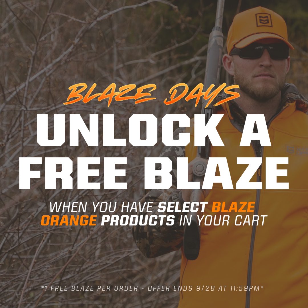 mtn_ops's tweet photo. BLAZE DAYS 🔥

Unlock a FREE BOTTLE of BLAZE when you have select blaze orange gear in your cart!

Shop blaze gear: https://t.co/XsQTFBvUBw

#MTNOPS #ConquerMore https://t.co/yNKhEkxK2A