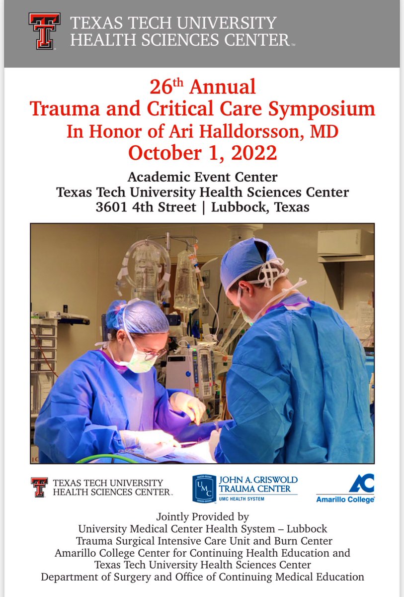 Don’t miss our in-person 26th Annual Trauma and Critical Care Symposium. Our keynote speaker is going to be Col. (Retired) John Holcomb, MD, FACS who will talk about the Evolution of Trauma Resuscitation Over the Last 158 Years: 1864-2022 #SoMe4Surgery #MedTwitter #MedEd