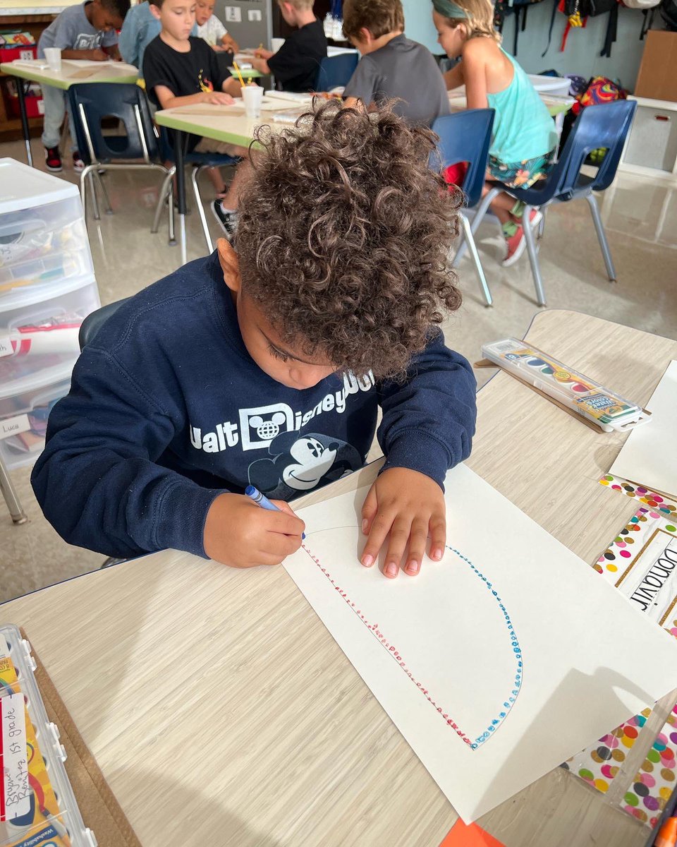 DLevitt11's tweet photo. International Dot Day was a success! We read and discussed the book The Dot. We talked about not giving up and always doing our best. Then we made some initial letter dot art! @24Kath @CZawatson #proudtobLB https://t.co/OPT2GaeLAb