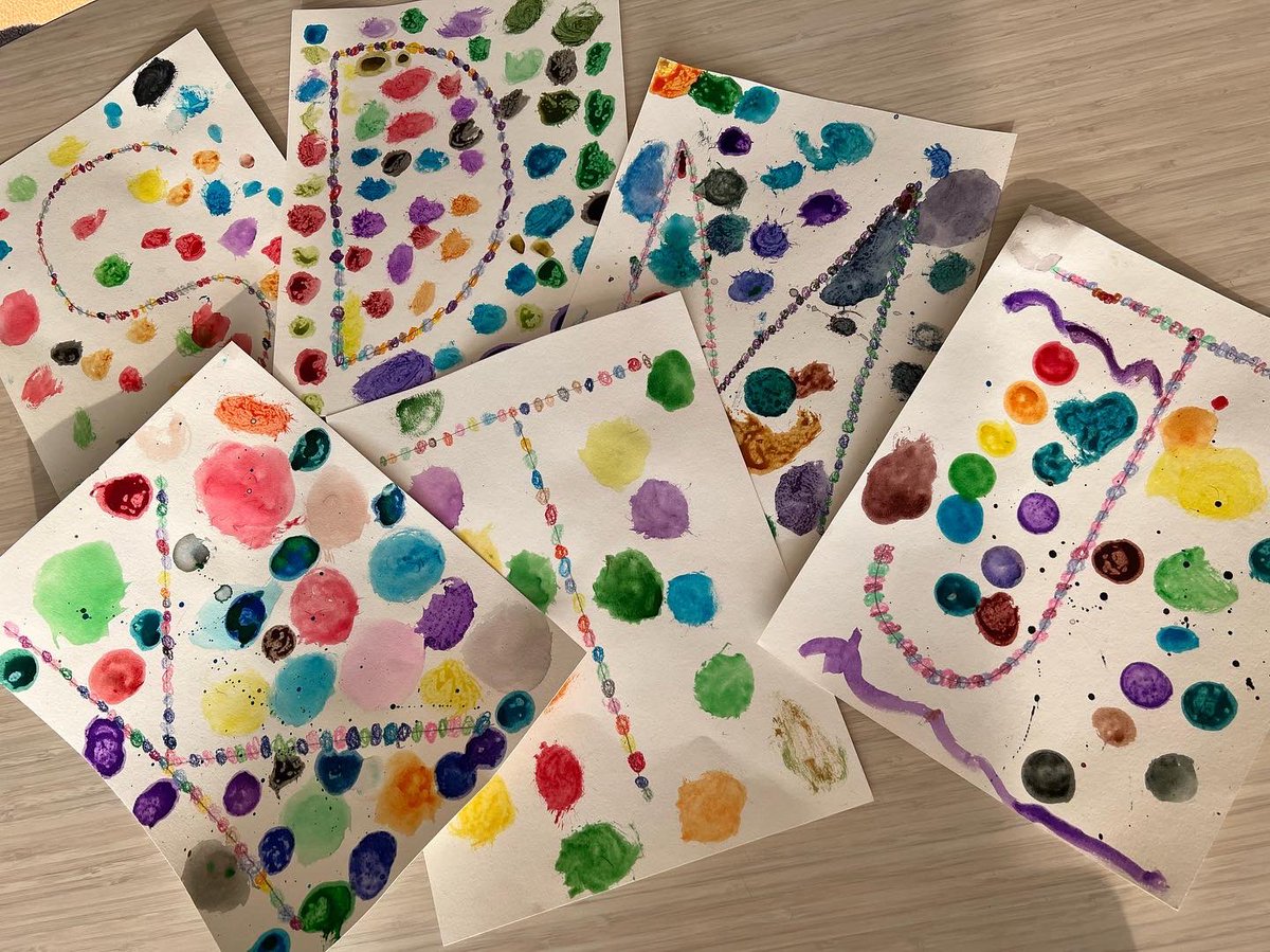 DLevitt11's tweet photo. International Dot Day was a success! We read and discussed the book The Dot. We talked about not giving up and always doing our best. Then we made some initial letter dot art! @24Kath @CZawatson #proudtobLB https://t.co/OPT2GaeLAb