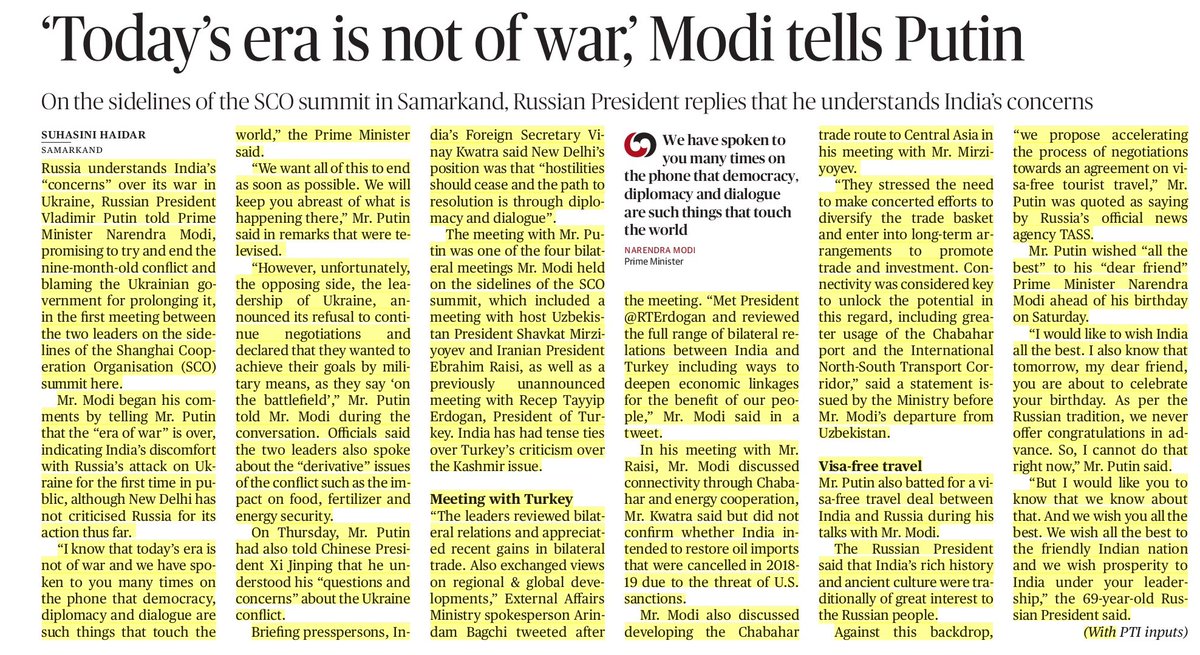 UpscScreenshots's tweet photo. Today's era is not of war. Indeed.
#PMModiBirthday #PMModiatSCOSummit #PMModi #Warzone #SCOSummit2022 #SCOSummit #upsc #Newspaper https://t.co/5AmgAn9RF2