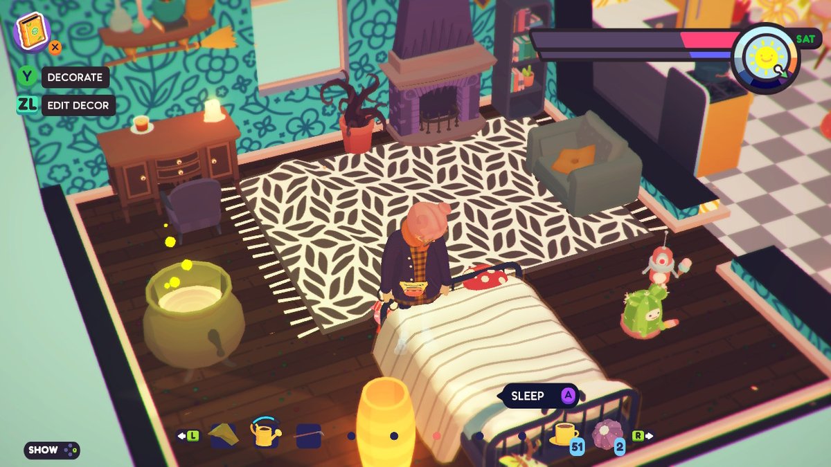 AC_Juniper's tweet photo. two rooms of my house, plus some of my ooblet buddies #ooblets  #NintendoSwitch https://t.co/9RkbErm4Rg