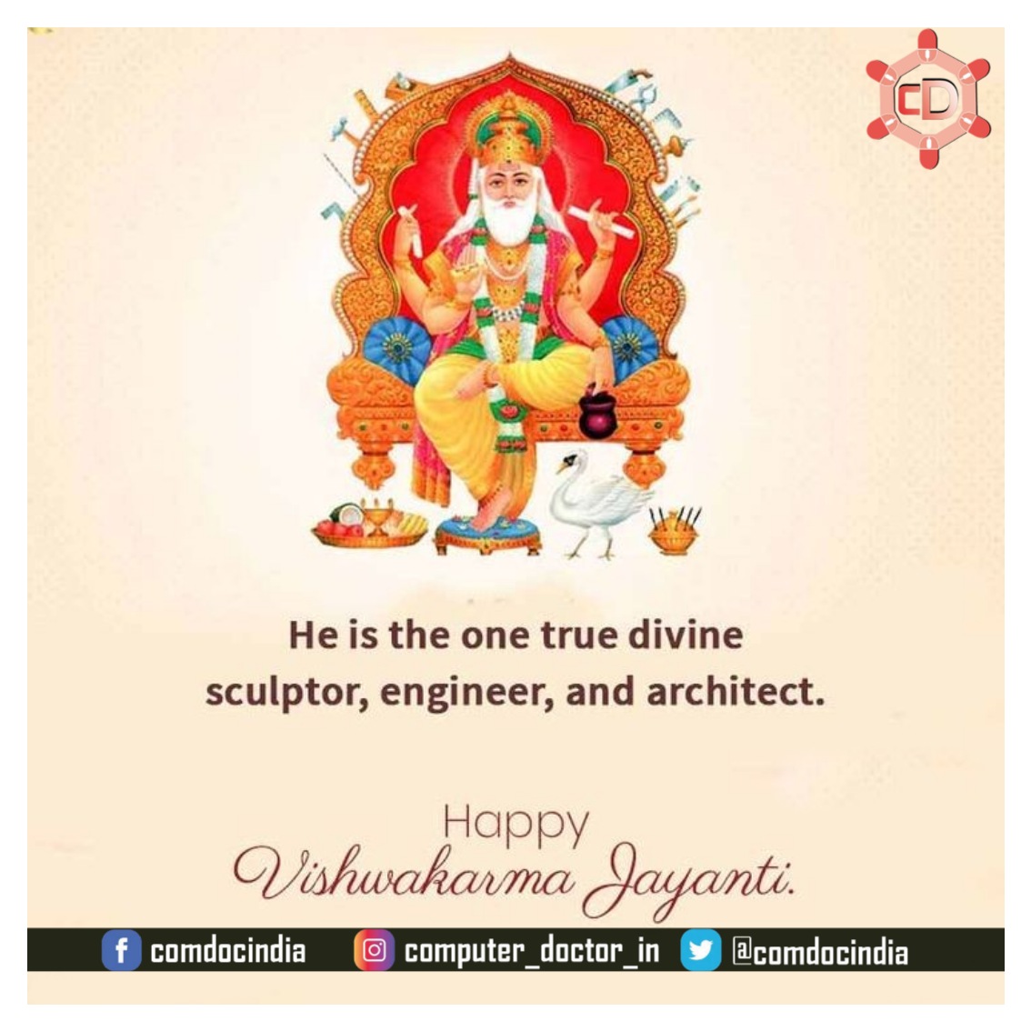 comdocindia's tweet photo. On this auspicious occasion of Vishwakarma Jayanti, may Lord Vishwakarma bless you all with skills and creativity.

 I wish you all a very Happy and Prosperous #VishwakarmaPuja https://t.co/LS1dhTUZB4