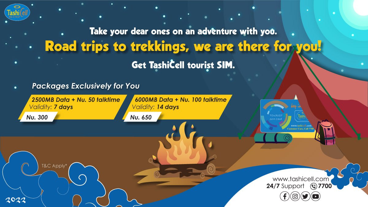 TashiCell's tweet photo. No matter where you are, stay connected with your dear ones from around the world.
TashiCell offers you tourist SIM in two different packages.
From road trips to trekking, TashiCell is there for you.
📞7700 (24/7) or visit any customer care centres.
#tashicell #touristsim https://t.co/AVIbF3jaoG