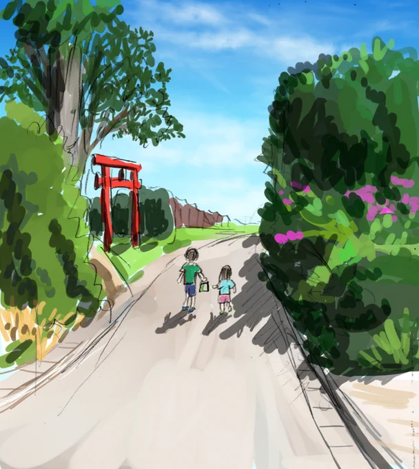 絵は去年のものですが、今年もこんなかんじでした。夏の終わりの子供の背中は切なくなります。あと何年この姿が見られるかな。 