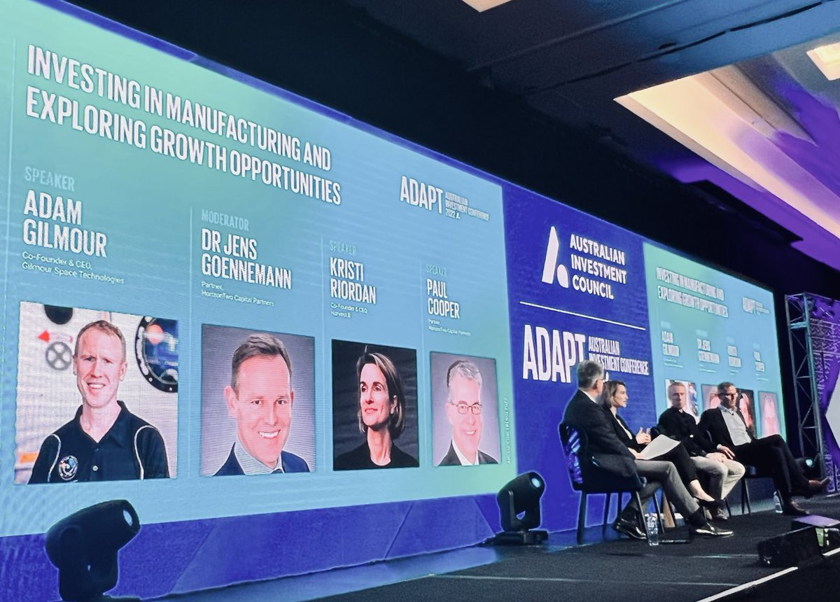 GilmourSpace's tweet photo. At the 2022 Australian Investment Conference this week, our panel highlighted the value of investing in #AustralianManufacturing… in meeting global demand, earning good margins, providing jobs, transforming &amp; creating value, and driving growth in other sectors of the economy…💡 https://t.co/j74KG9YU50