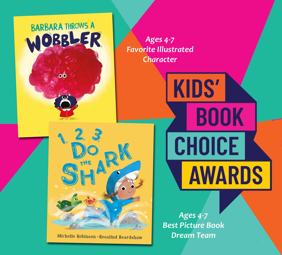 🚨 We're thrilled to announce that BARBARA THROWS A WOBBLER (@NadiaShireen) and 1, 2, 3, DO THE SHARK (@MicheRobinson, @RosBeardshaw) have both been selected as FINALISTS for @CBCBook's #KidsBookChoiceAwards! Kids can vote for their favorites now: everychildareader.net/vote/ #kidlit